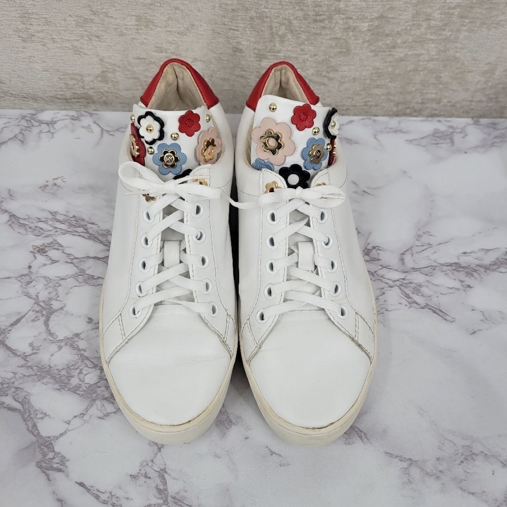Michael Kors Mindy White Leather Tea Flower Sneakers Women's Size 5.5M
